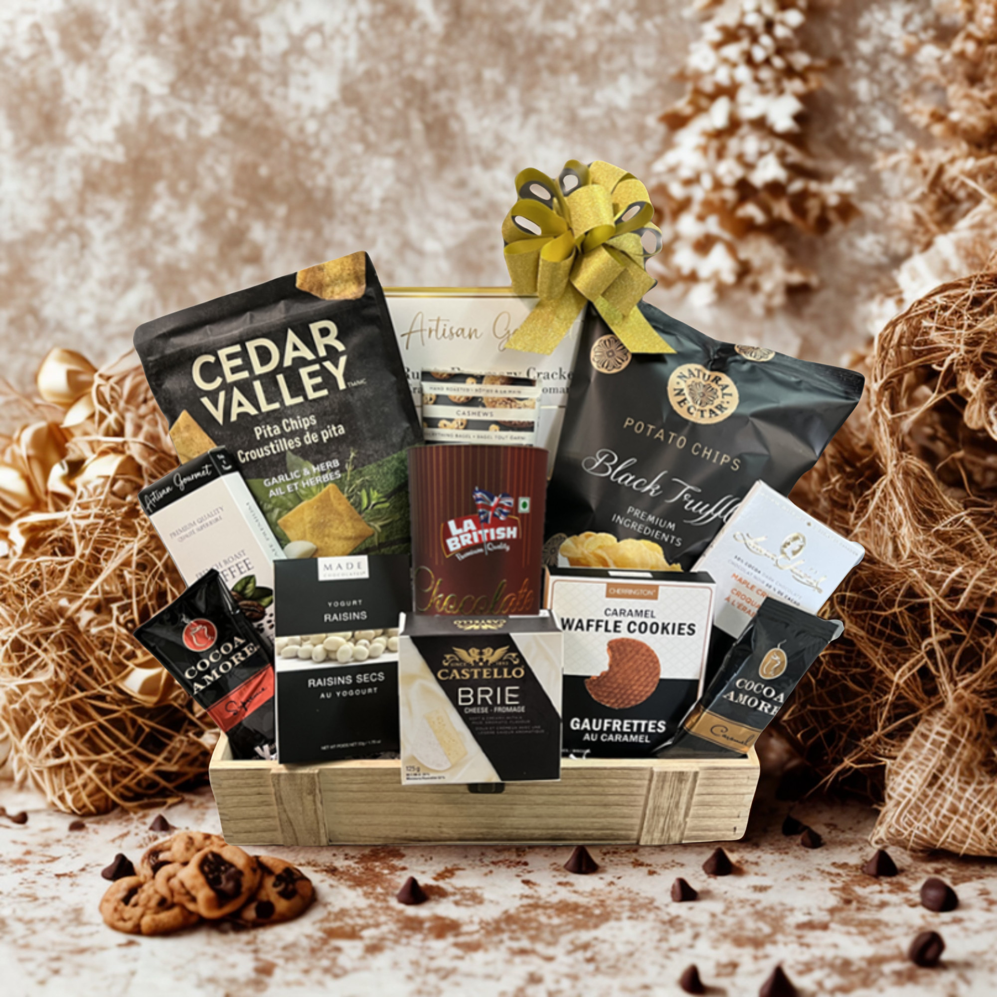 Premium Gourmet Gift Basket Kit  with Wooden Box & Assorted Snacks