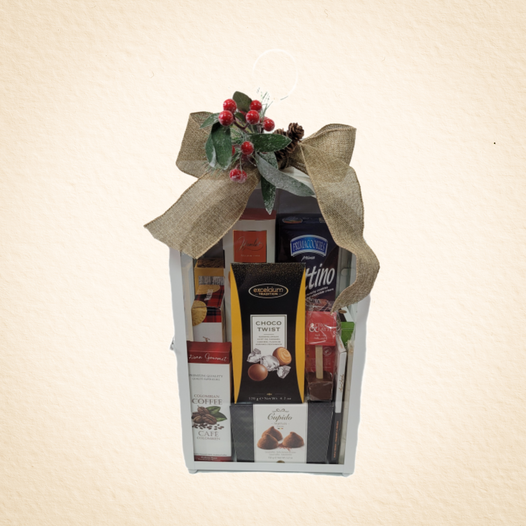 Luxury Lantern Gift Basket Kit  – White Metal & Glass Lantern Hampers with Gourmet Treats